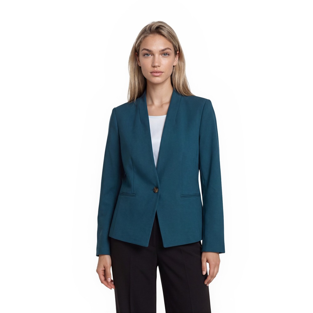 NEW Ann Taylor Blazer Women's Size 12 Teal Blue Notchless Single Button Jacket